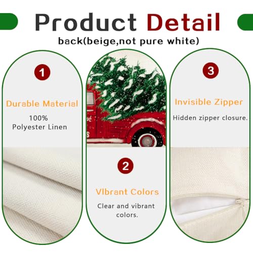 Red Truck Christmas Pillow Cover 20x12 Inches Holiday Home Decor - White / Pack of 1
