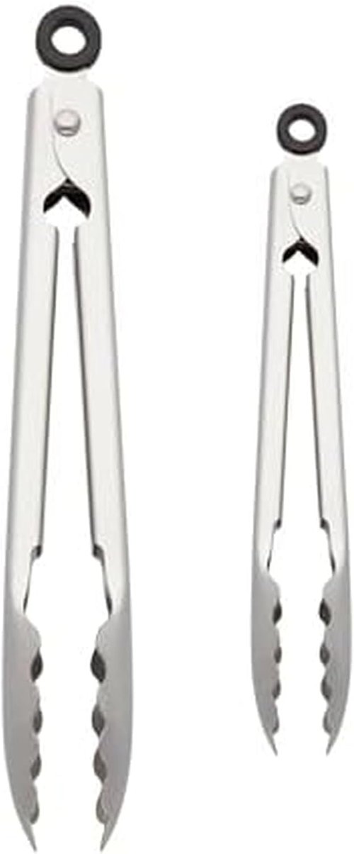 KitchenAid Stainless Steel Tongs Set - Durable Scalloped Edges, Easy Lock, Dishwasher Safe | 7-Inch & 9-Inch Silver