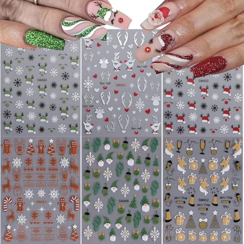 Christmas Nail Stickers 6 Sheets Self-Adhesive Winter Decals