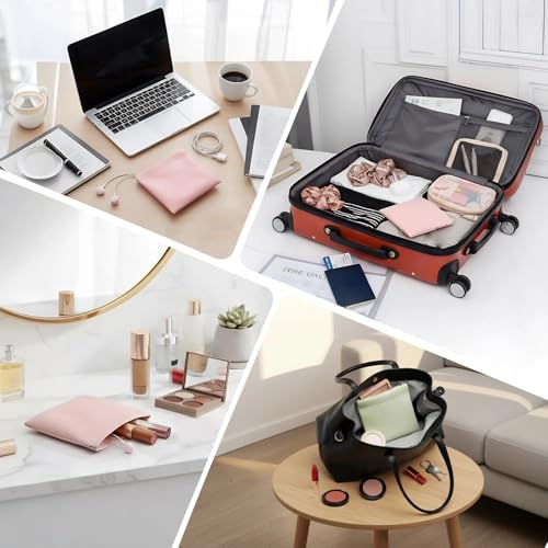 4-Pack Leather Squeeze Cosmetic Bag Small Travel Makeup Pouch