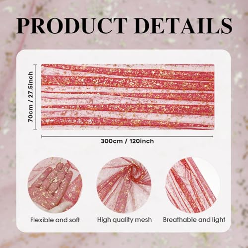 28 x 120 Inch Red Gold Gauze Table Runner 3pcs Glitter Metallic Sheer Holiday Decor