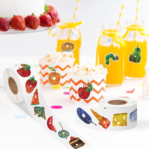 Caterpillar Stickers Roll - 1000pcs Self-Adhesive 1.9-Inch Party Labels