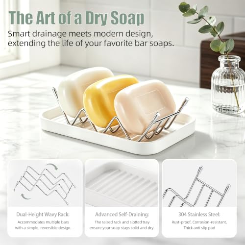Stainless Steel Wavy Soap Dish, Self-Draining Holder for 2-3 Bars