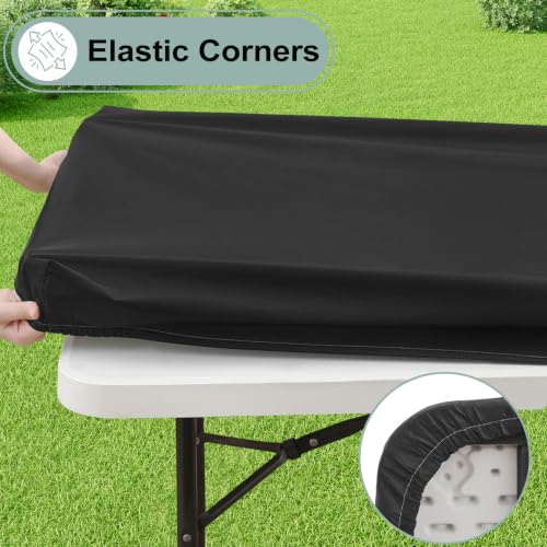 Misaya 72" x 30" Black Vinyl Tablecloth - Elastic Fitted, Waterproof for Camping & Dining