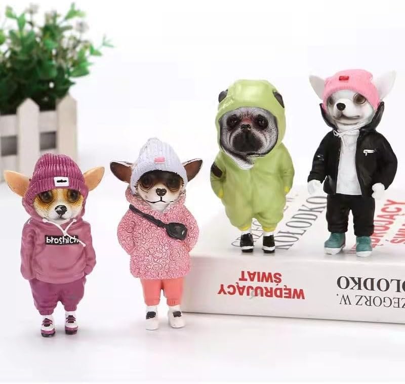Skiennix Cute Resin Dog Statue - Handmade Animal Decor for Living Room | Small Green Backpack Design