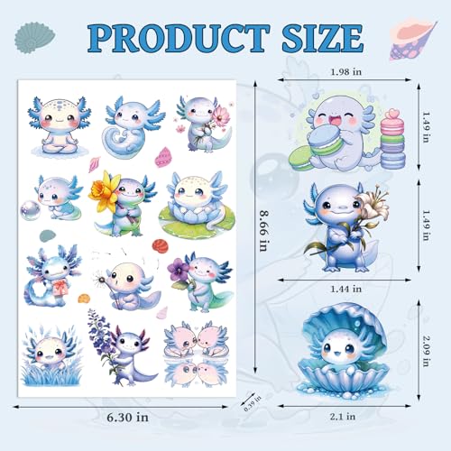 Blue Axolotl Temporary Tattoos - 100+ Cute Party Favors & Kids Gifts