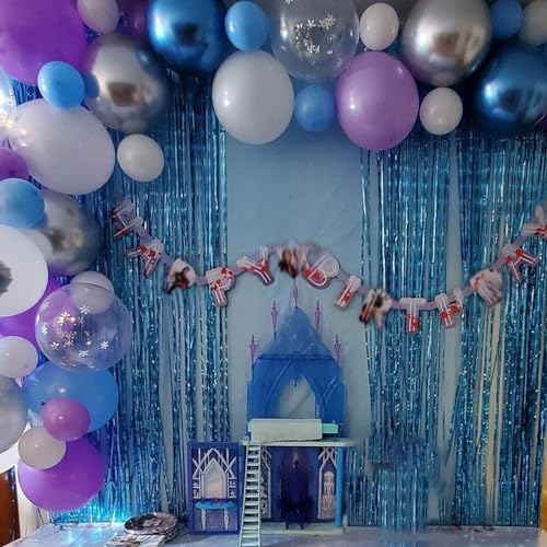 Frozen Theme Balloon Set - 60 Pcs Purple, Blue & Silver Confetti