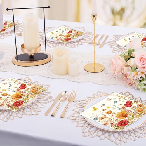 Vintage Floral Paper Napkins - 50 Pack, 6.5x6.5 Inches for Events