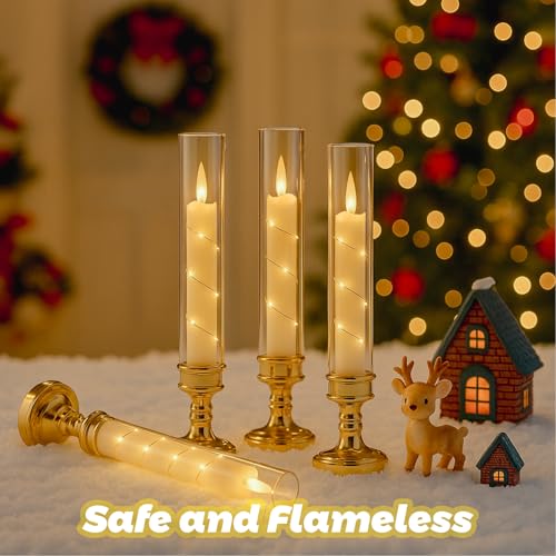 Gold Flameless LED Candles with Star String Lights and Timer - Romantic Home Decor