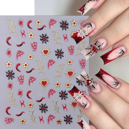 KTAABTR Halloween Nail Art Stickers - 5 Sheets 3D Self-Adhesive Goth Decals