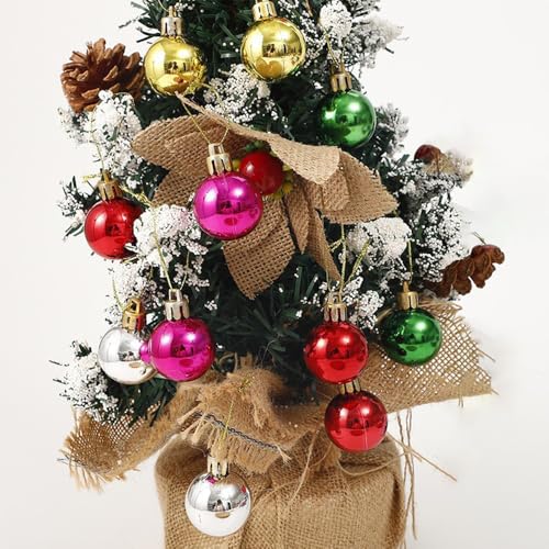 Green Christmas Tree Ornaments Set - 24 Shatterproof Plastic Balls, 1.5 Inch - Holiday Decor