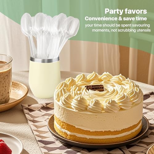 Heavy Duty Clear Plastic Spoons - Long Handle, 36 Pack for Desserts & Beverages