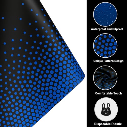 Disposable Plastic Tablecloths 54x108 Black Blue Dots 8 Pack - Party Table Cover