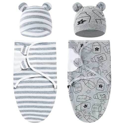 Dizila Adjustable Newborn Swaddle Blanket & Matching Hat Set - Multicolor S11