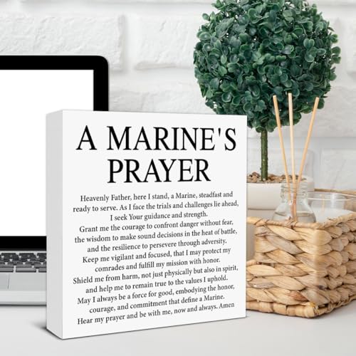 Marine's Prayer Wooden Box Sign - 5x5 Inspirational Military Wall Decor