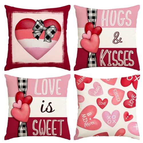 Valentine's Day Throw Pillow Covers - Set of 4 Red Heart 18x18