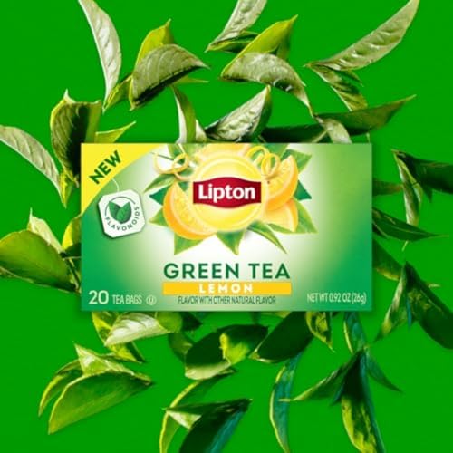 Lipton Lemon Green Tea Bags - Unsweetened & Flavored, 20 Count