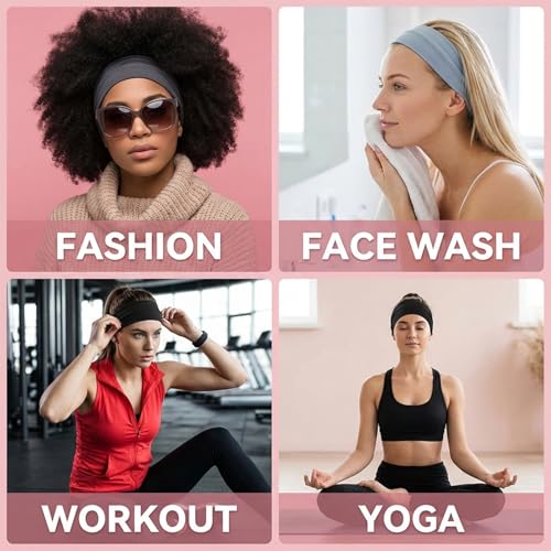 Gemoioio 3-Pack Non-Slip Wide Headbands for Women - Stretchy Boho Hair Bands for Yoga, Workout and Skincare