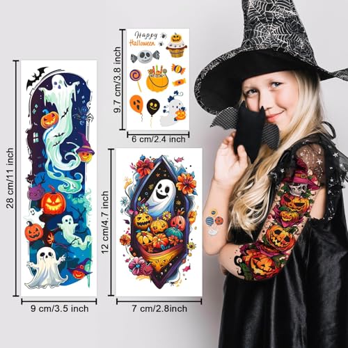 Partywind Kids Temporary Tattoo Sleeves - 36 Sheets Halloween Fake Tattoos