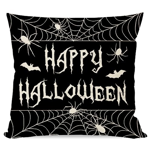 PANDICORN Black Halloween Pillow Covers 16x16, Set of 4 - Skull & Crow Designs