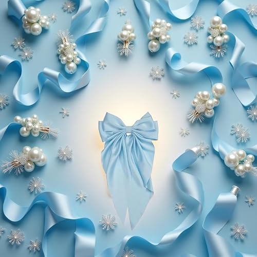 Jumbo Satin Bow Hair Clip with Long Tails, Light Blue French Barrette