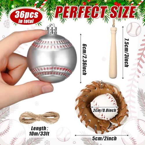 36 Pcs Baseball Christmas Ornaments & Wooden Bats Holiday Decor Set - Sports Theme