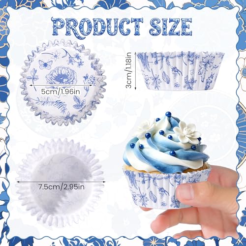 200 PCS Blue Floral Cupcake Liners - Elegant Butterfly Design for Parties