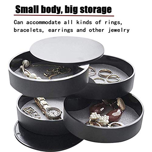 TIMESETL Black Jewelry Organizer - 4-Layer Rotating Travel Case