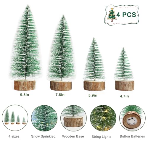 Mini Christmas Trees with Lights - 4 Sizes, Warm White, Timer, 4 Pack - Christmas Decor