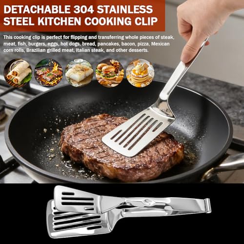 Heat-Resistant Stainless Steel Cooking Tongs with Detachable Spatula Design