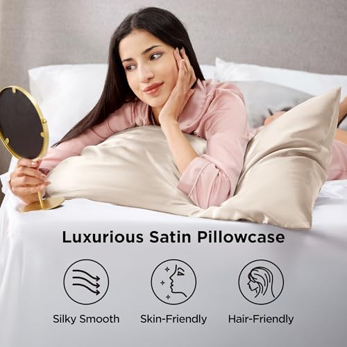 Bedsure Satin Pillowcases Set of 4, Standard Size 20" x 26", Beige