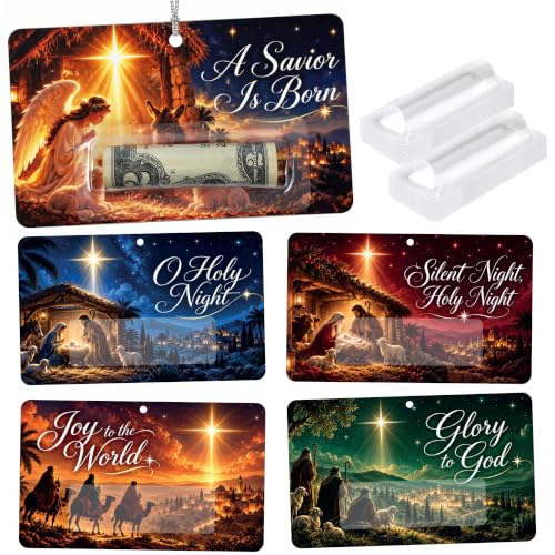 Christian Nativity Christmas Money Holder Set - Religious Holiday Card Decor