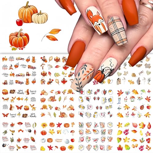 12Pcs Fall Fall Nail Art Stickers Autumn Water Decals Thanksgiving