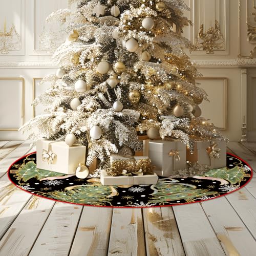 Black Christmas Tree Skirt 36 Inch Xmas Tree Mat Winter Holiday Decor