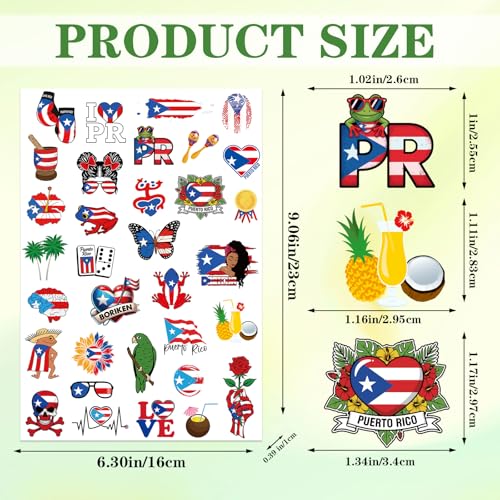 Puerto Rico Glow in the Dark Temporary Tattoos - 200+ Party Stickers