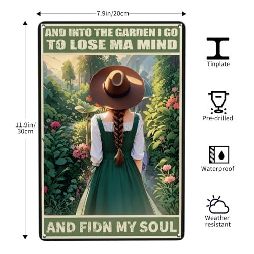 Retro 'And Into The Garden I Go' Metal Sign - 12x8 Garden Decor