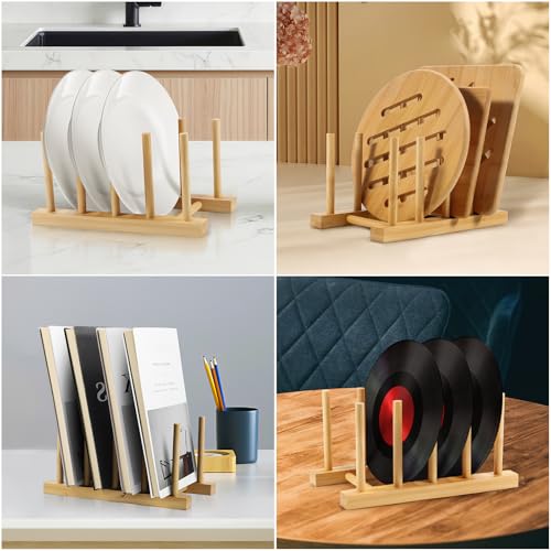 2-Pack Bamboo Kitchen Organizer Rack for Plates, Pots, Lids & Cutting Boards