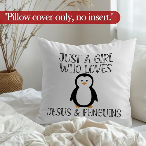 Girls Penguins Christian Throw Pillow Covers 18x18 - Soft Polyester Cushion for Home Decor