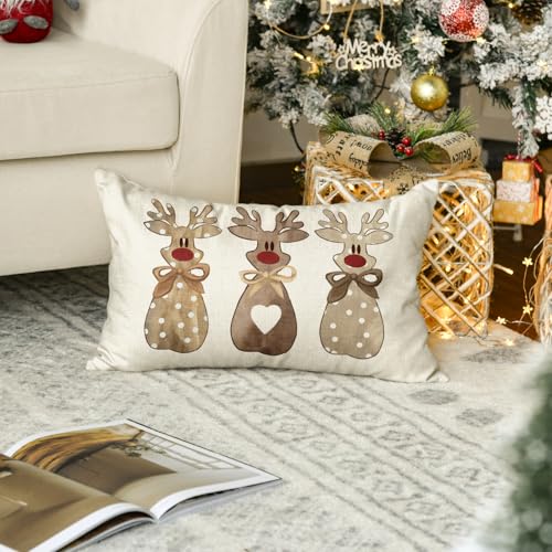 AVOIN colorlife Christmas Reindeer Pillow Cover, 12x20 Inch Brown Cushion Case