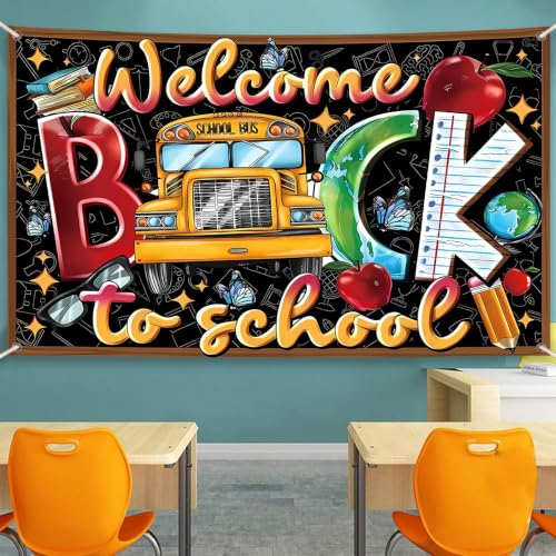 KINGZONE Welcome Back to School Happy Birthday Backdrop - Lel-123 Party Decorations