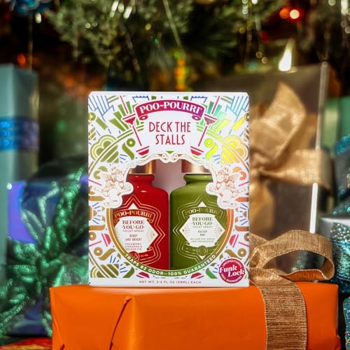 Poo-Pourri Before-You-Go Toilet Spray, Holiday Deck The Stalls Gift Set, Berry and Bright, Balsam Bum, Holiday Spice, Mistletoe Spritzes 2 oz, Pack of 4