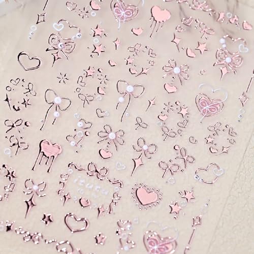 Valentine 5D Embossed Heart & Bow Nail Stickers Self-Adhesive Decals