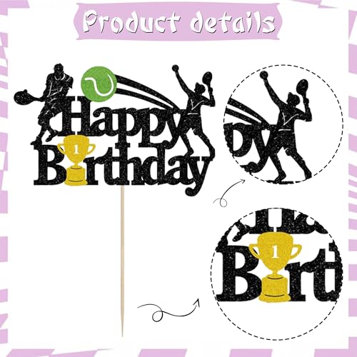 Glitter Tennis Happy Birthday Cake Topper for Sports Parties