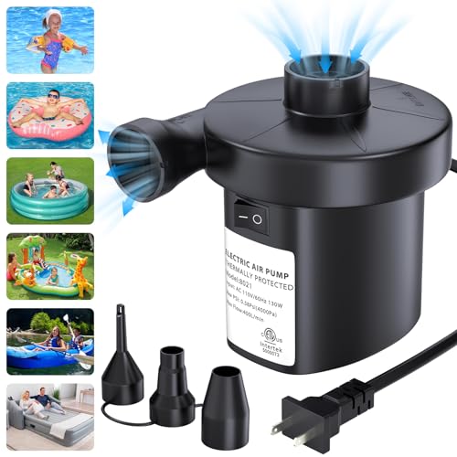 VANNPOOY Electric Air Pump for Inflatables with 3 Nozzles, Quick Inflate