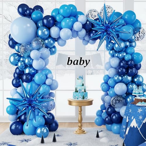 RUBFAC 140pcs Blue Balloon Arch Kit - Navy & Metallic Blue Garland Set