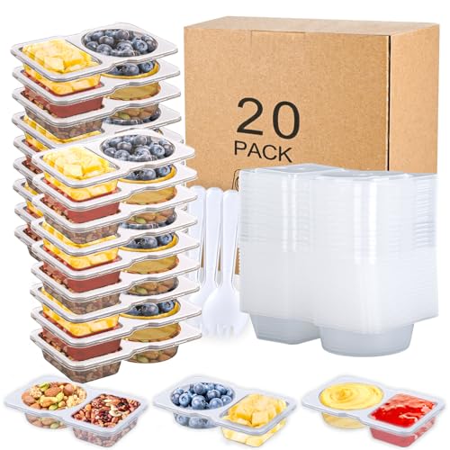 20 Pack Reusable Double-Compartment Snack Containers with Lids