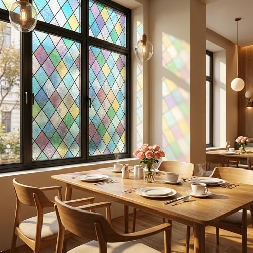 Colorful Geometric Stained Glass Window Film - 17.5" x 78.7"