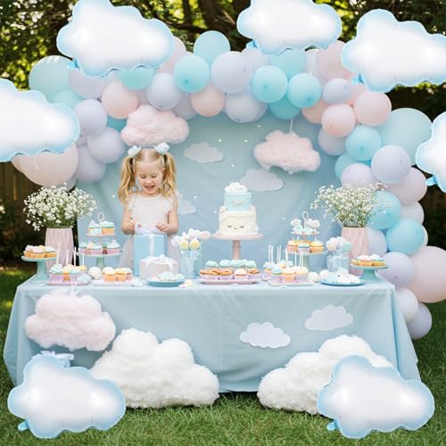 10 White Cloud Foil Balloons for Birthday & Theme Parties