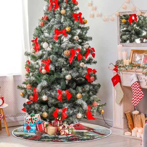Large 48-Inch Christmas Tree Skirt with Red Cardinals - ZOEO