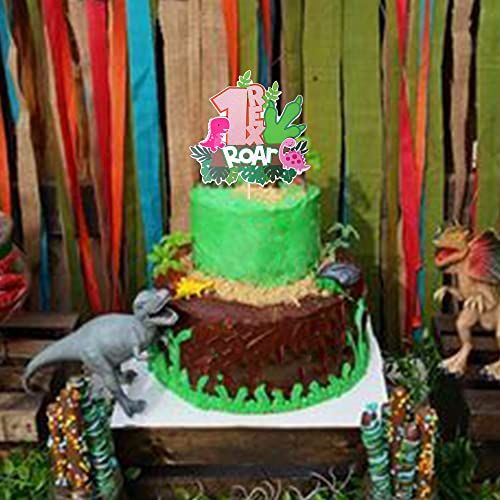 Dinosaur 1st Birthday Cake Topper - Pink T-Rex Decoration